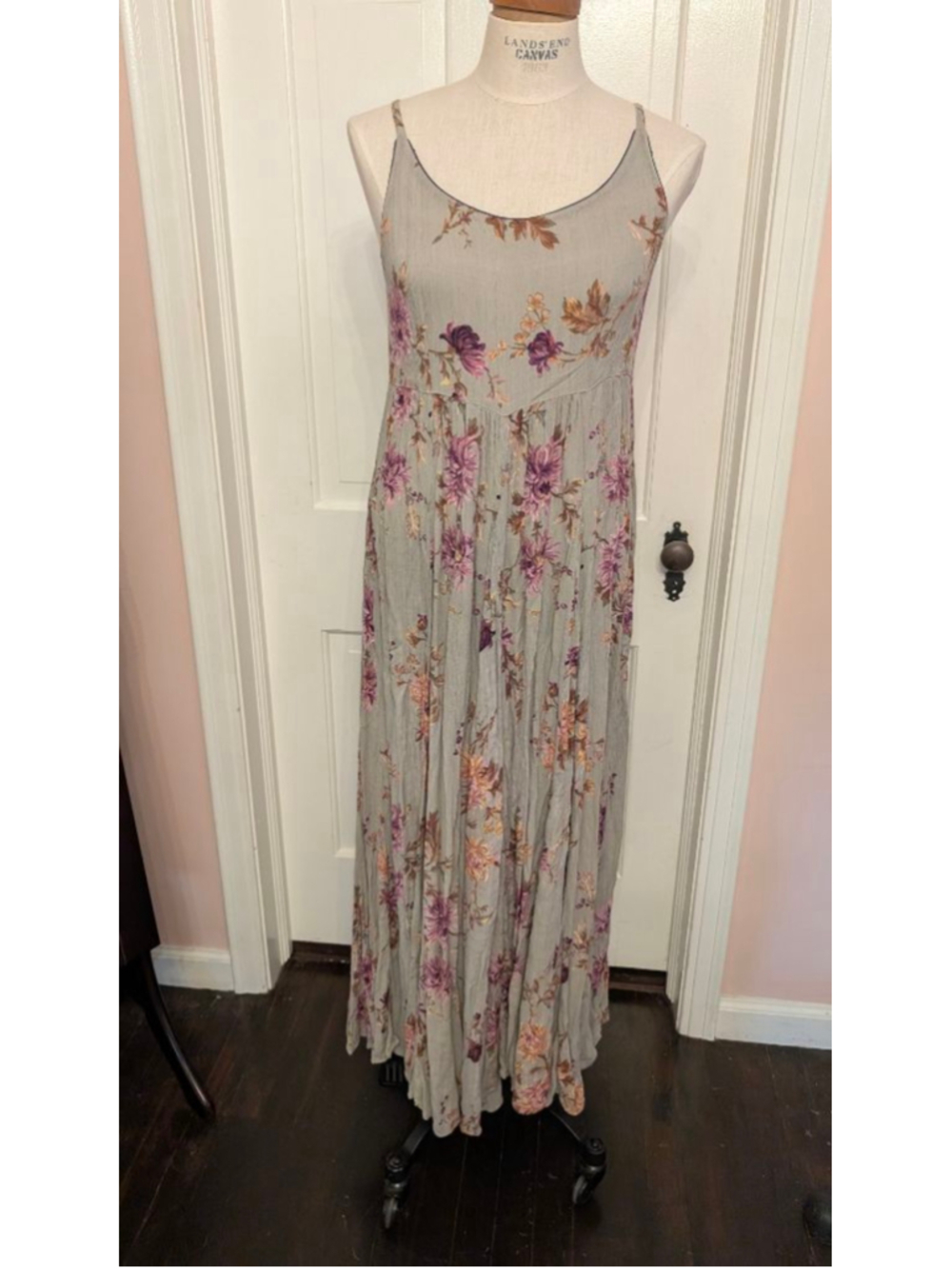 Vintage STARINA Sage Green & Purple Floral Maxi Dress L